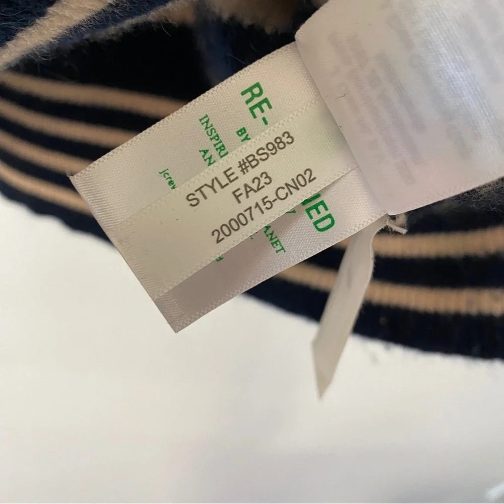 100% Cashmere Ribbed Oversized Crewneck Sweater Stripe - Picture 8 of 10